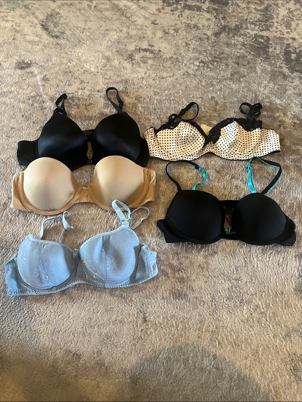 Everyday Comfort Women’s Bra Bundle — Black, Nude, Light Blue, Polka Dot